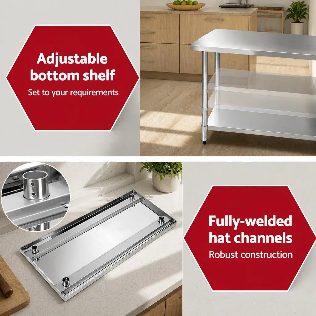 Stainless Steel Work Bench Kitchen Prep Table 1219x610mm Silver