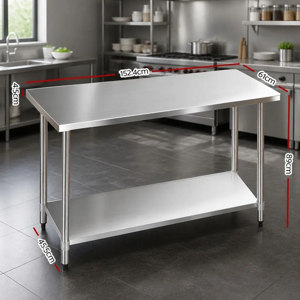Stainless Steel Work Bench Kitchen Prep Table 1524x610mm Commercial Home Food