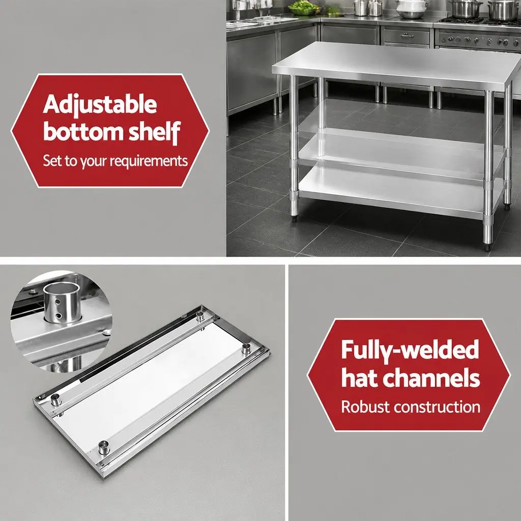 Stainless Steel Work Bench Kitchen Prep Table 1524x610mm Commercial Home Food