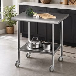 Stainless Steel Kitchen Work Bench 914x762mm with Mobility Wheels