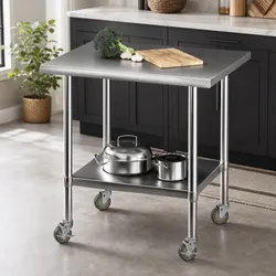 Stainless Steel Kitchen Work Bench 914x762mm with Mobility Wheels