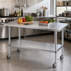 Reliable Stainless Steel Work Bench with Mobility Features