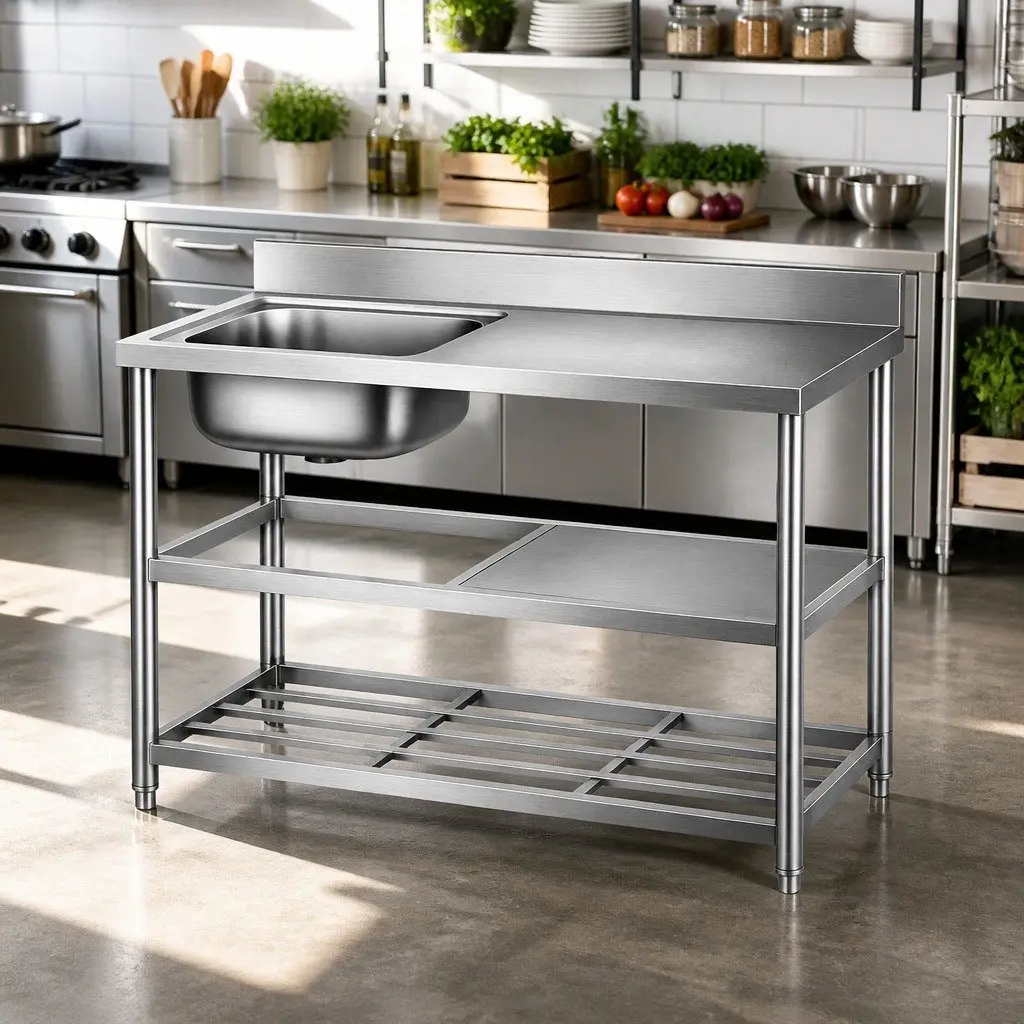 120cm Stainless Steel Kitchen Workbench with Sink