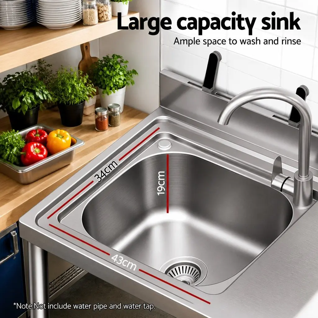 Stainless Steel Kitchen Work Table with Sink and Splashback 120cm Silver