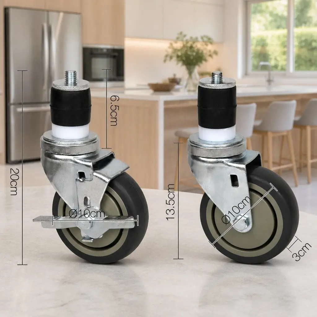 4" Swivel Castor Wheels Set of 4 Universal Kitchen Bench Casters with Lock Brake