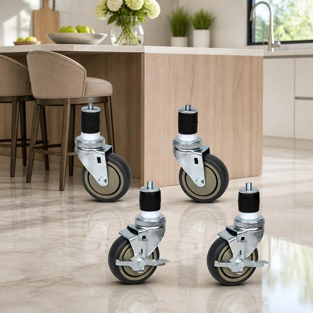 4" Swivel Castor Wheels Set of 4 Universal Kitchen Bench Casters with Lock Brake