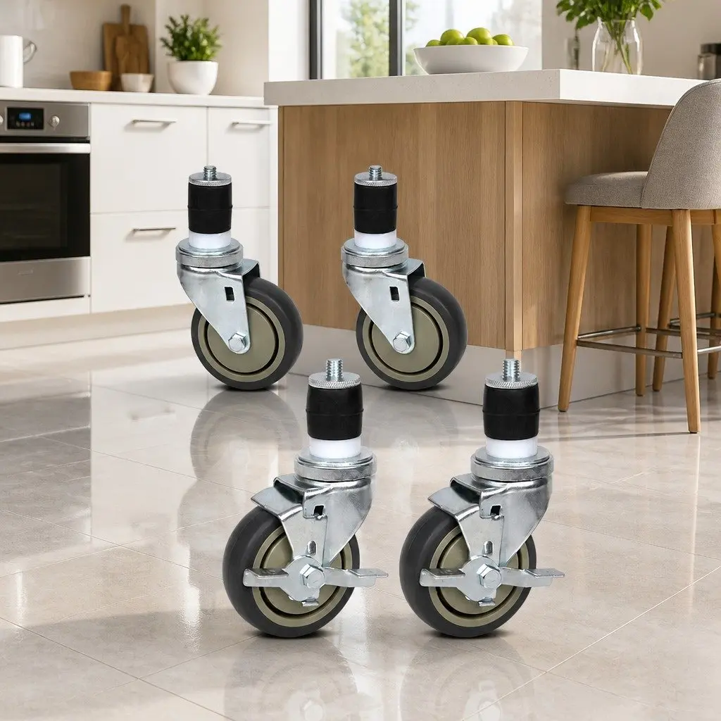 4" Swivel Castor Wheels Set of 4 Universal Kitchen Bench Casters with Lock Brake
