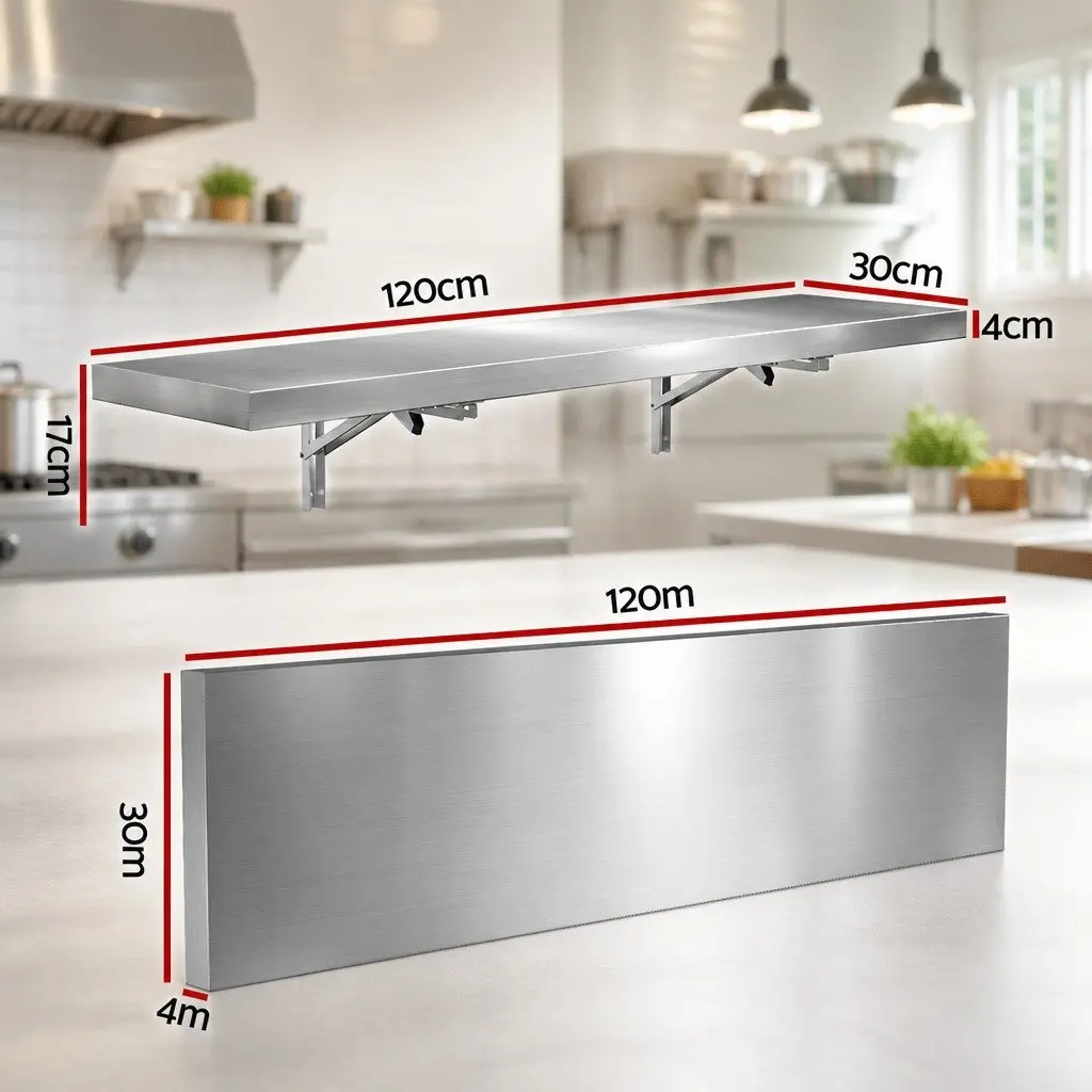 Wall Shelf Stainless Steel Kitchen Storage Rack 1200x300mm Silver