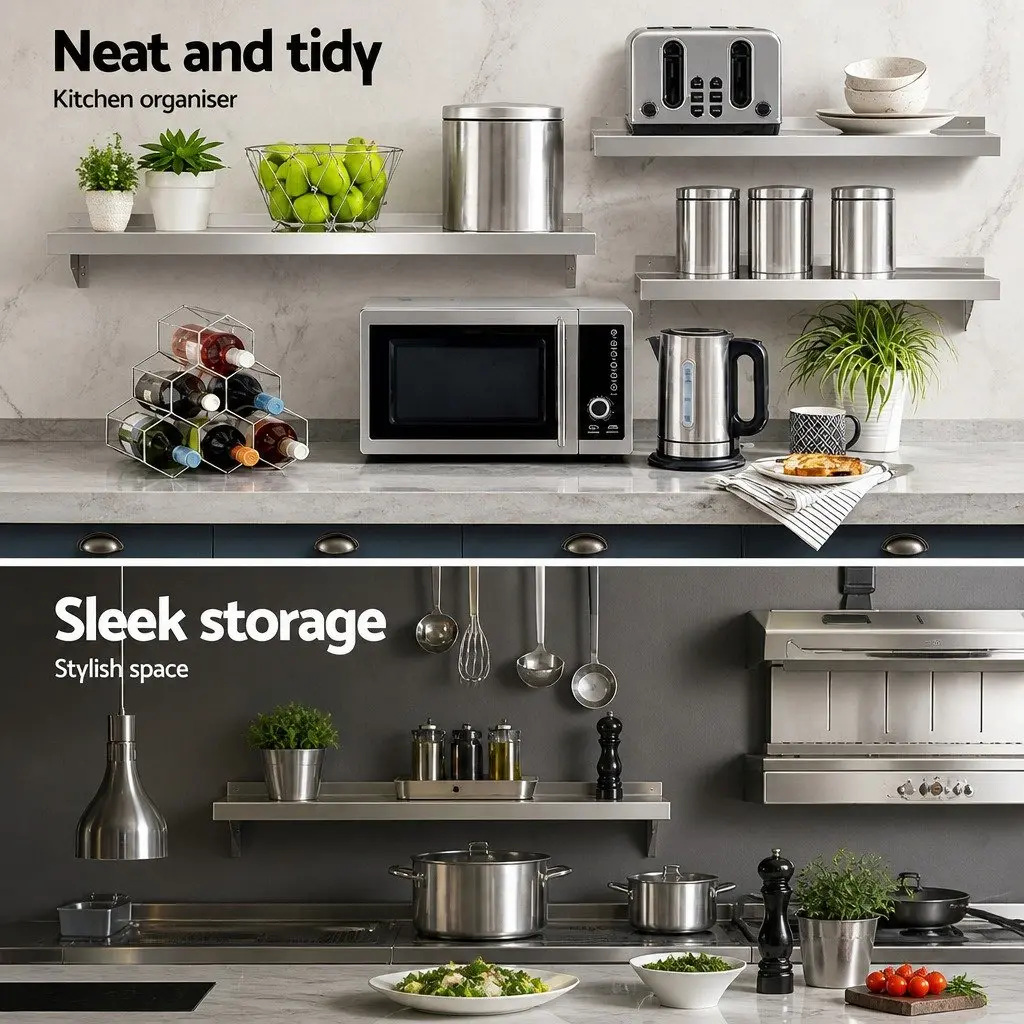 Stainless Steel Kitchen Wall Shelf Mounted Rack Storage 1200mm Silver