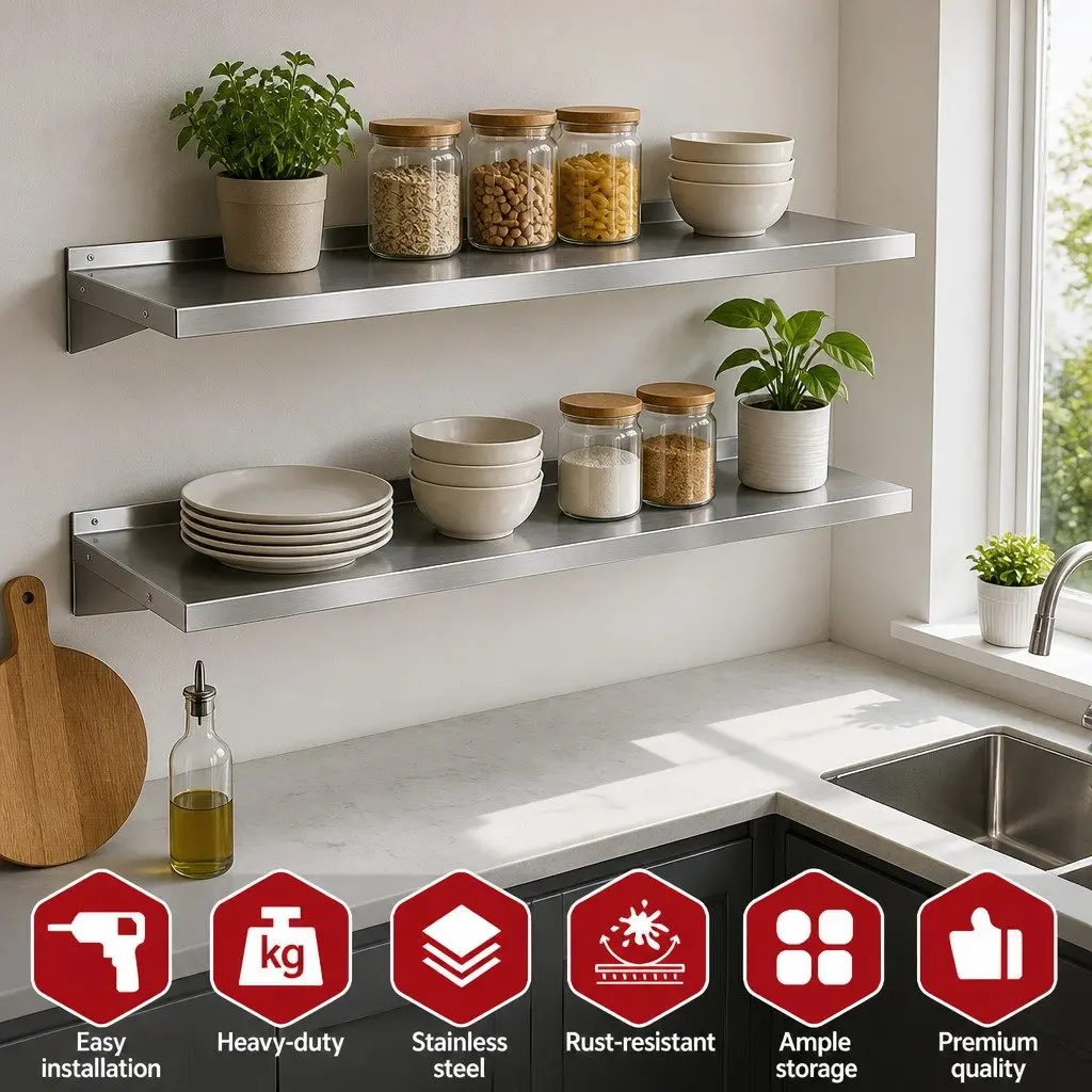 Wall Mounted Kitchen Shelf Storage Rack 1200mm Silver