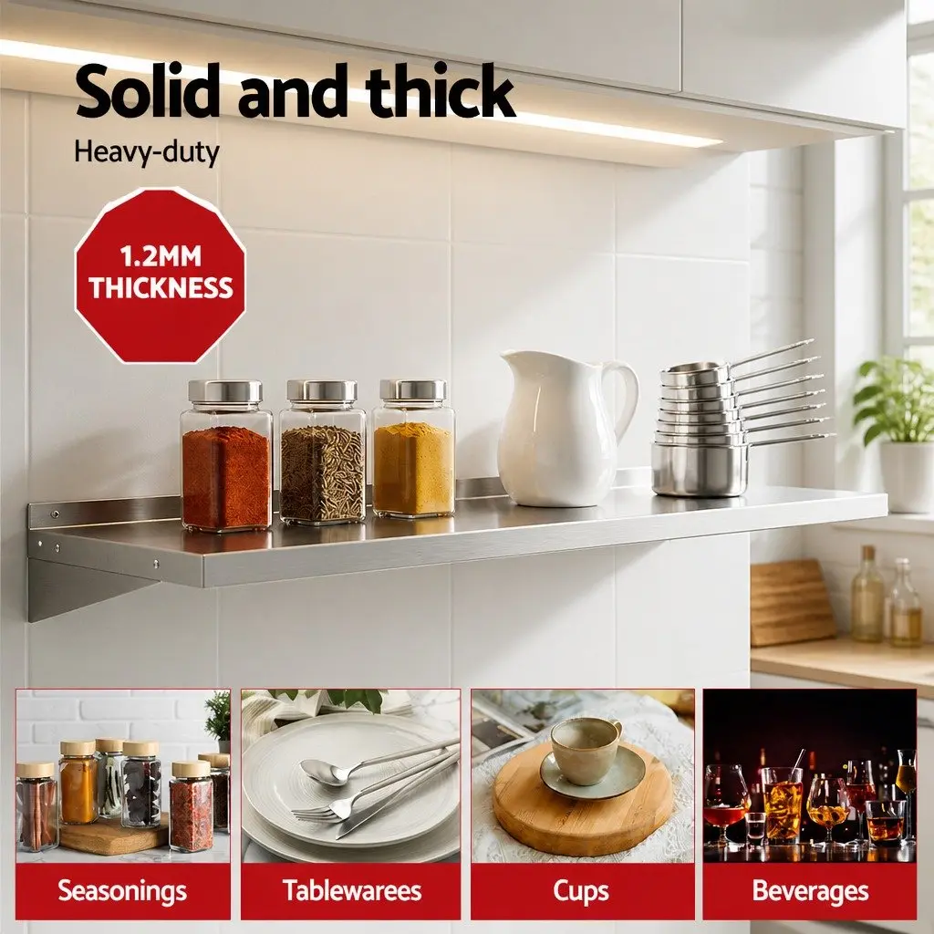 Wall Mounted Kitchen Shelf Storage Rack 1200mm Silver