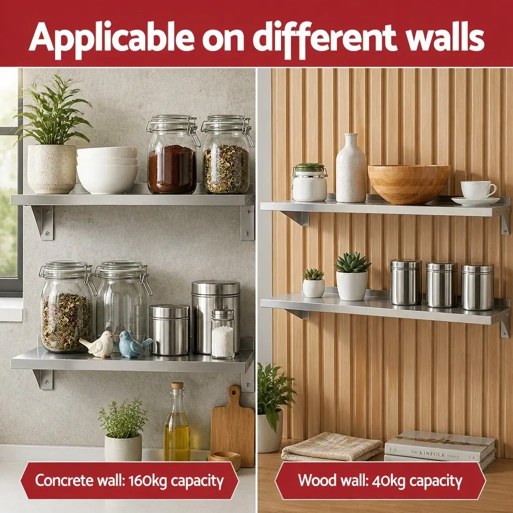 Wall Mounted Kitchen Shelf Storage Rack 1200mm Silver