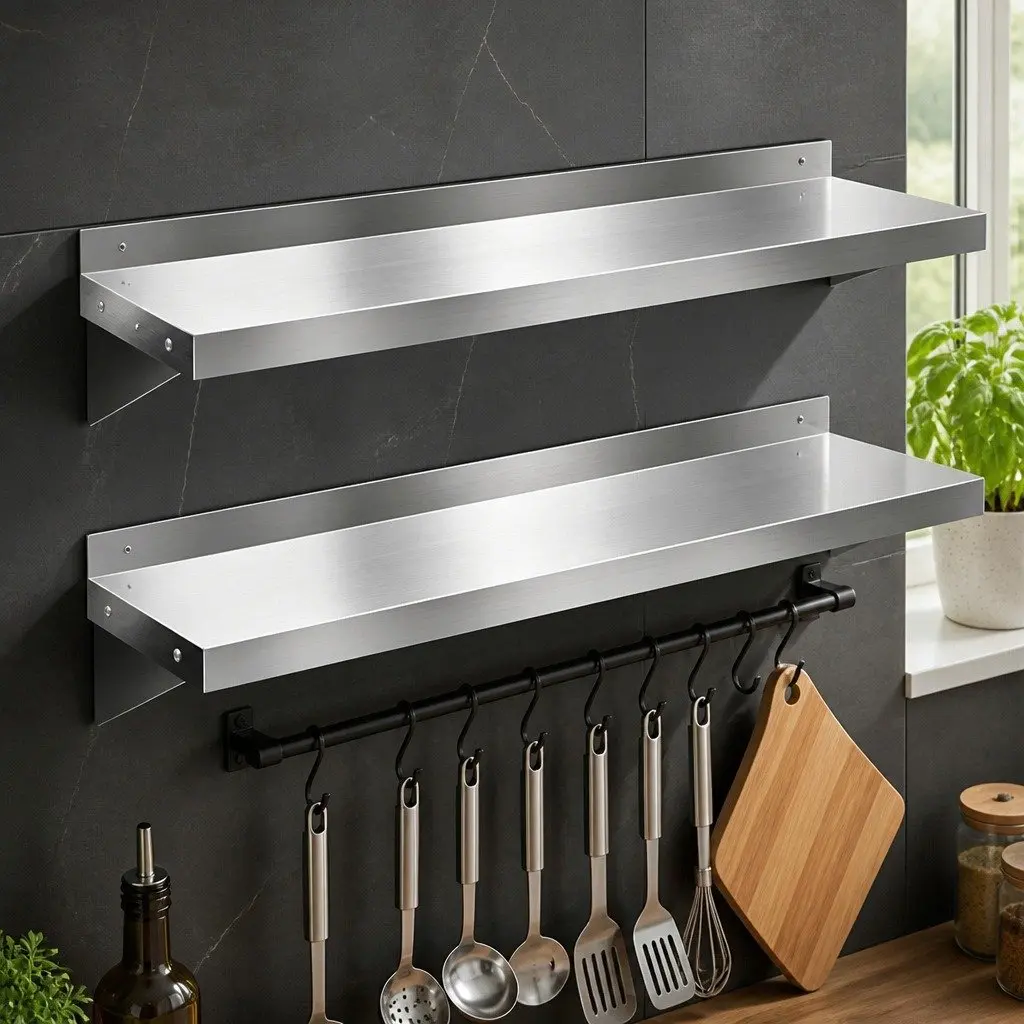 Wall Mounted Kitchen Shelf Storage Rack 1200mm Silver