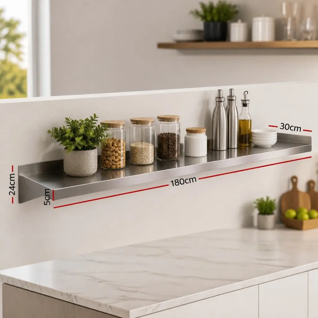 Wall Mounted Shelf Kitchen Storage Rack 1800mm Stainless Steel Silver