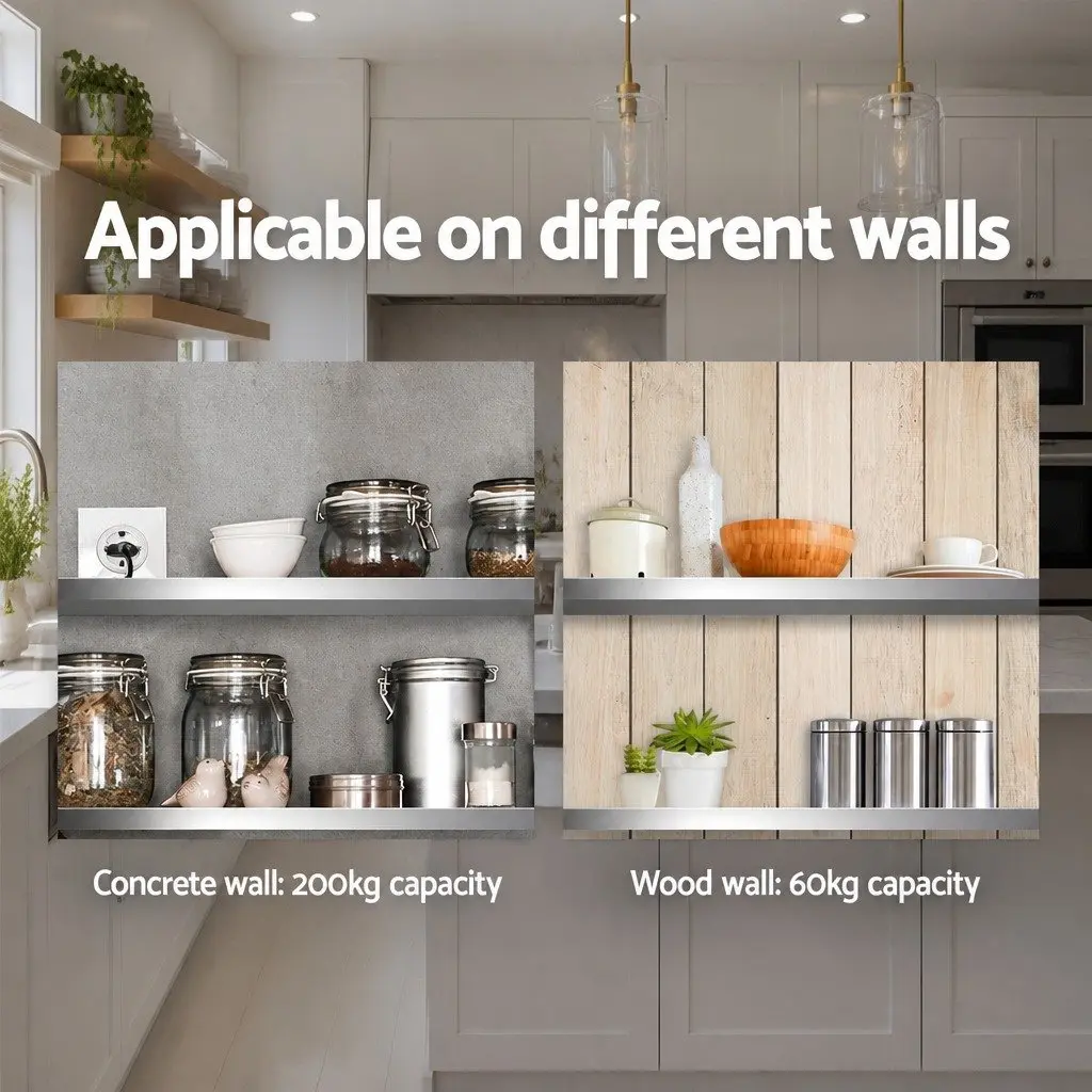 Wall Mounted Shelf Kitchen Storage Rack 1800mm Stainless Steel Silver