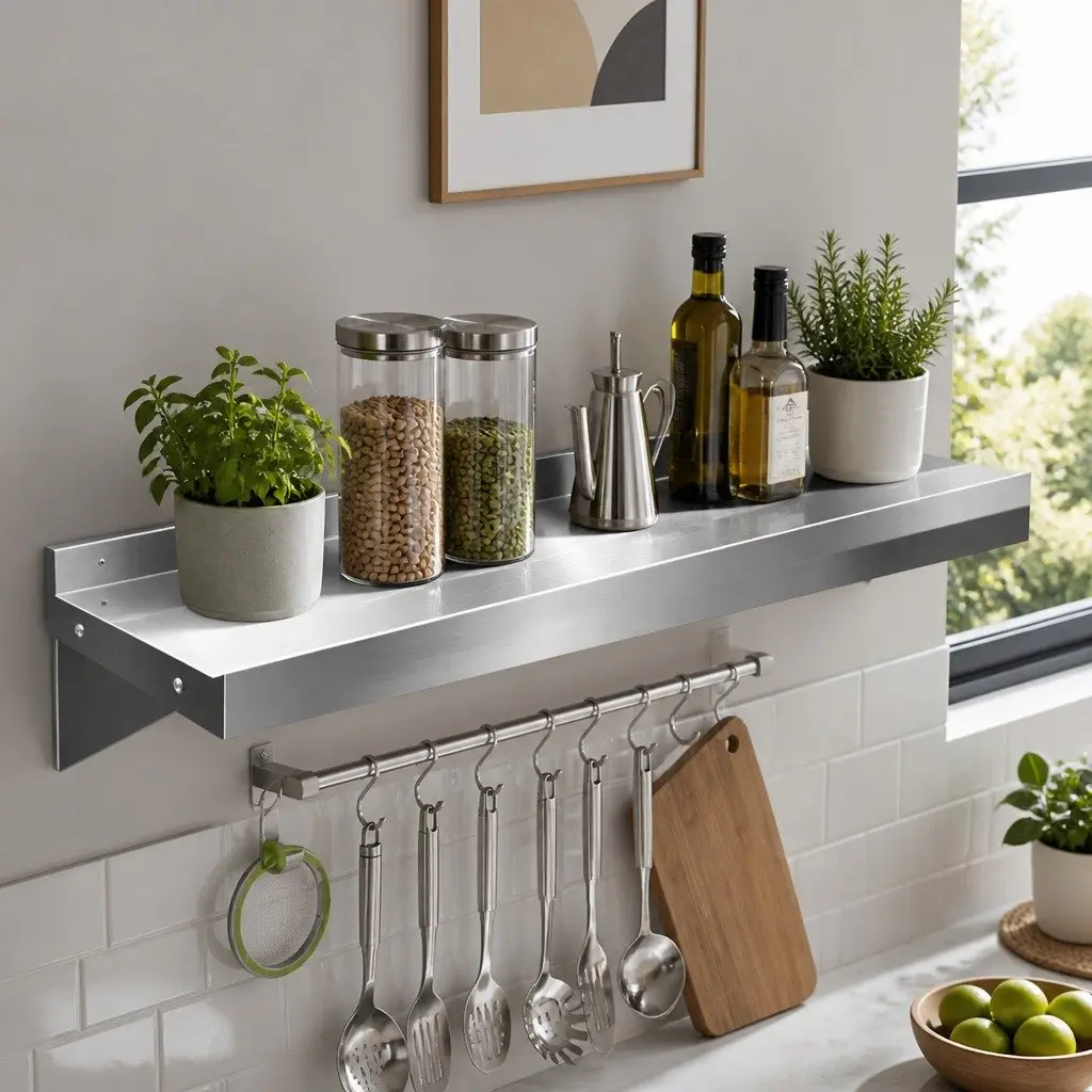 Wall Mounted Shelf Kitchen Storage Rack 1800mm Stainless Steel Silver