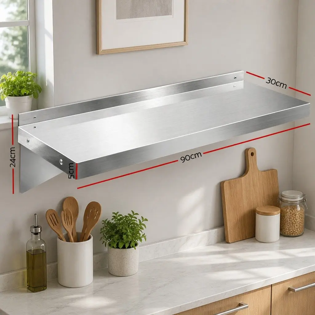 Stainless Steel Kitchen Wall Shelf Rack 900mm Storage Display Silver