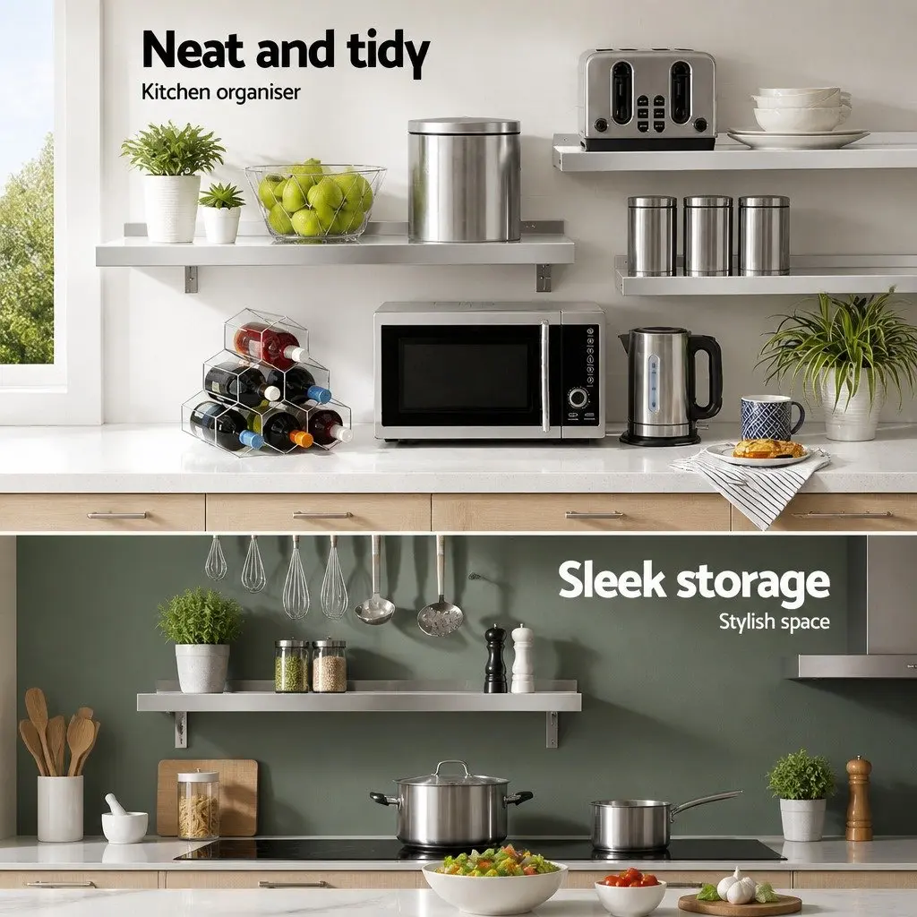 Stainless Steel Kitchen Wall Shelf Rack 900mm Storage Display Silver