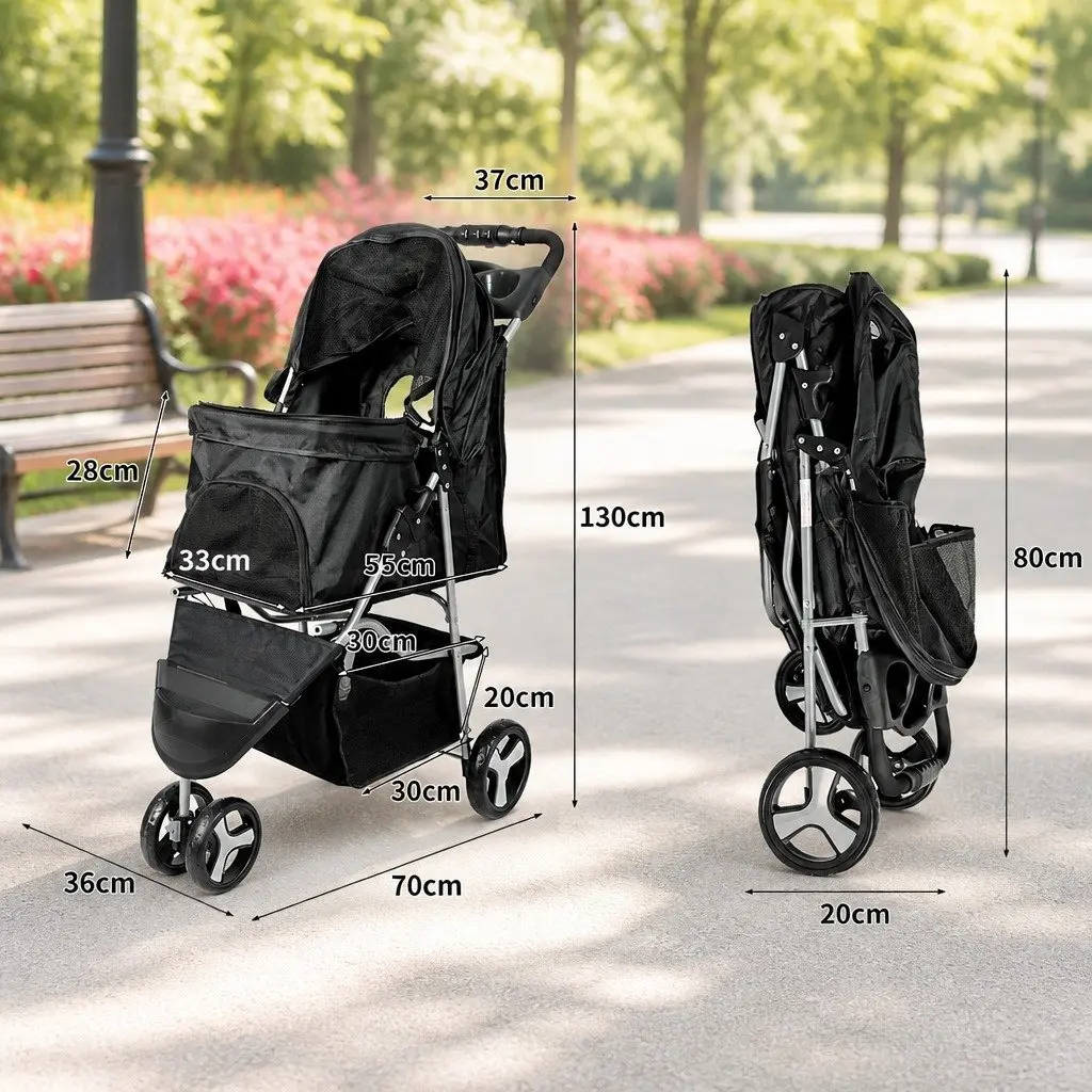 Pet Stroller for Dogs and Cats Foldable Large Black 600D Oxford Fabric with Removable Cushion