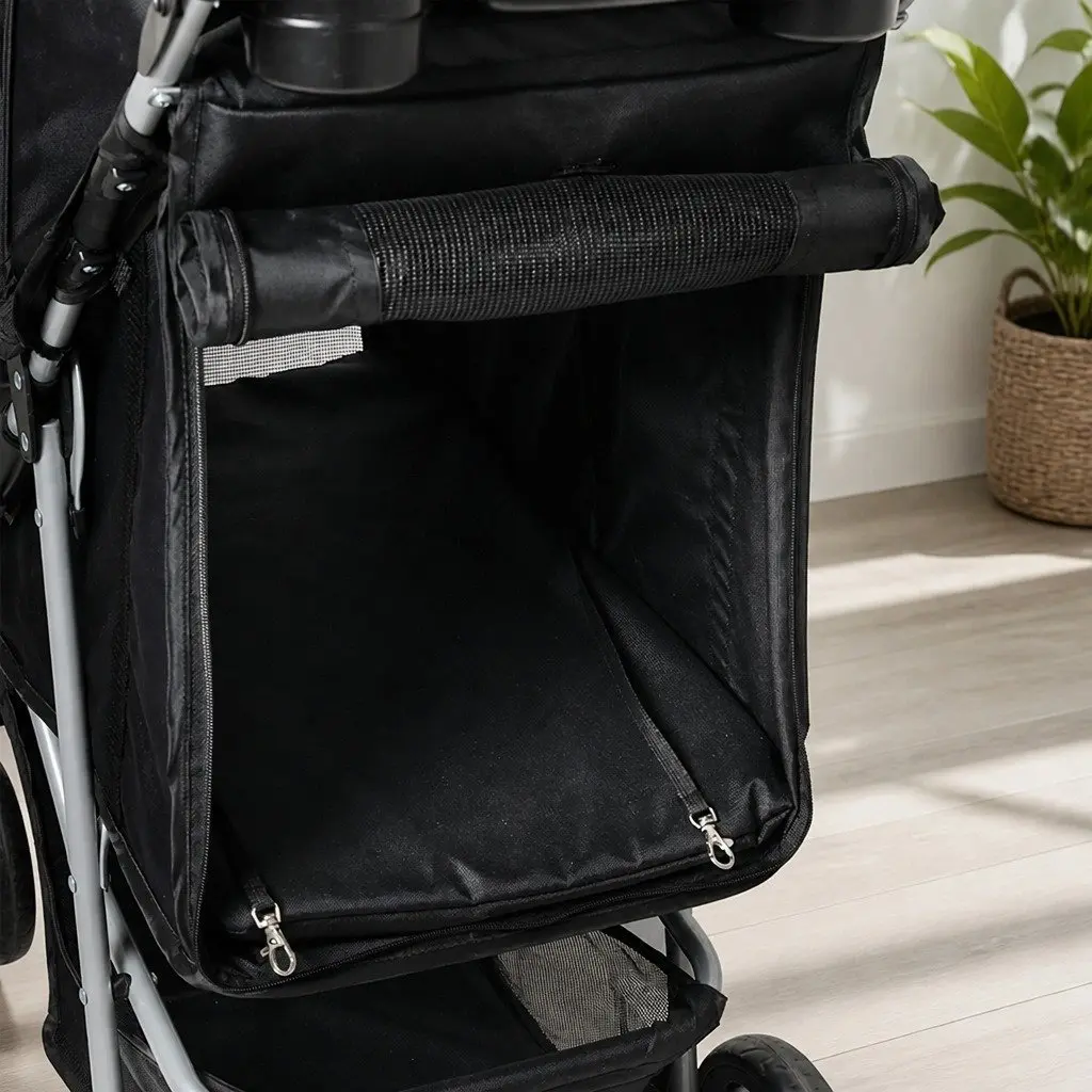 Pet Stroller Portable Travel Carrier Foldable 4 Wheels Black