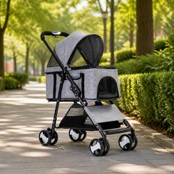 Reliable Pet Stroller for Dogs and Cats, Grey Design