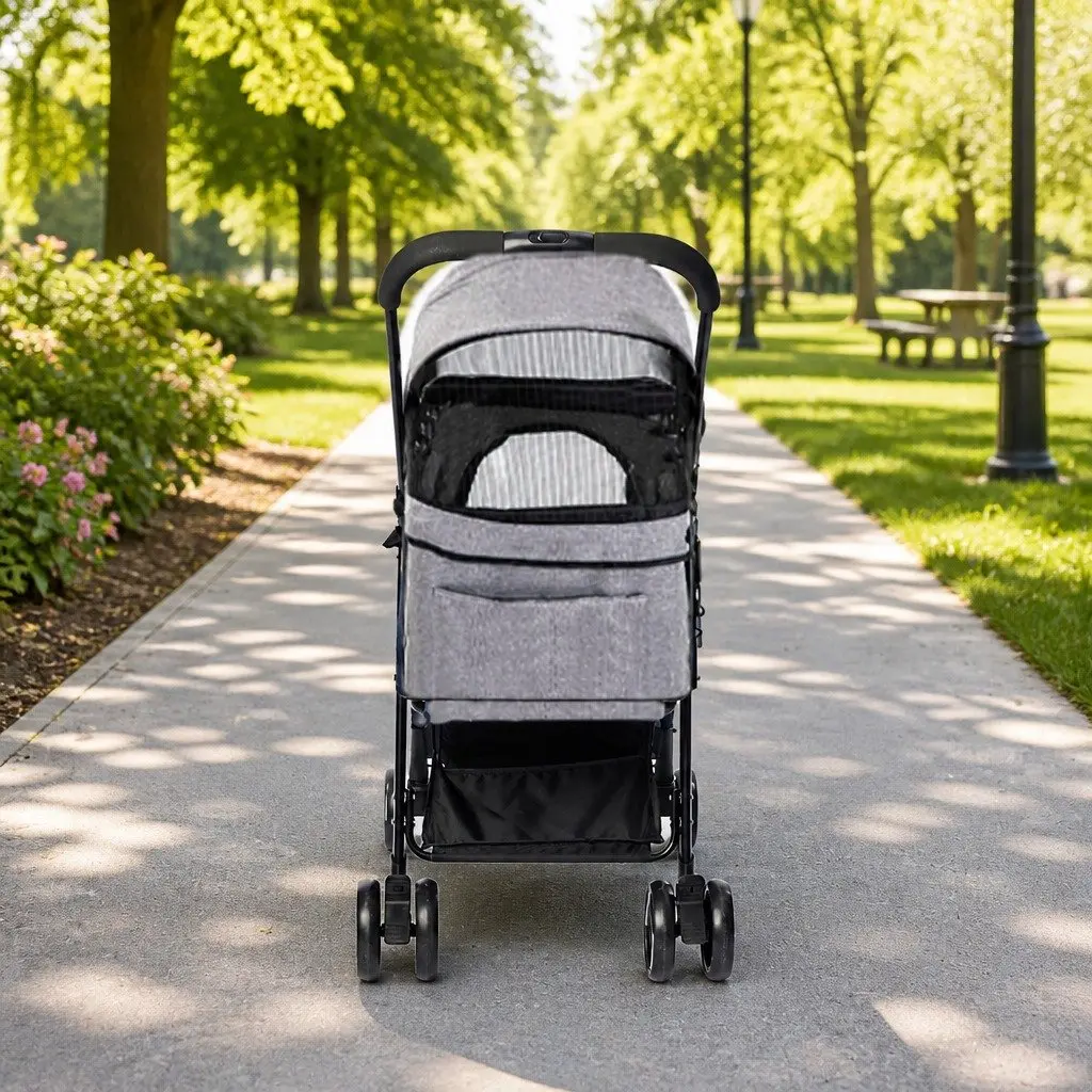 Pet Stroller Large Dog Cat Travel Carrier Foldable Grey 77cm x 51cm x 102cm