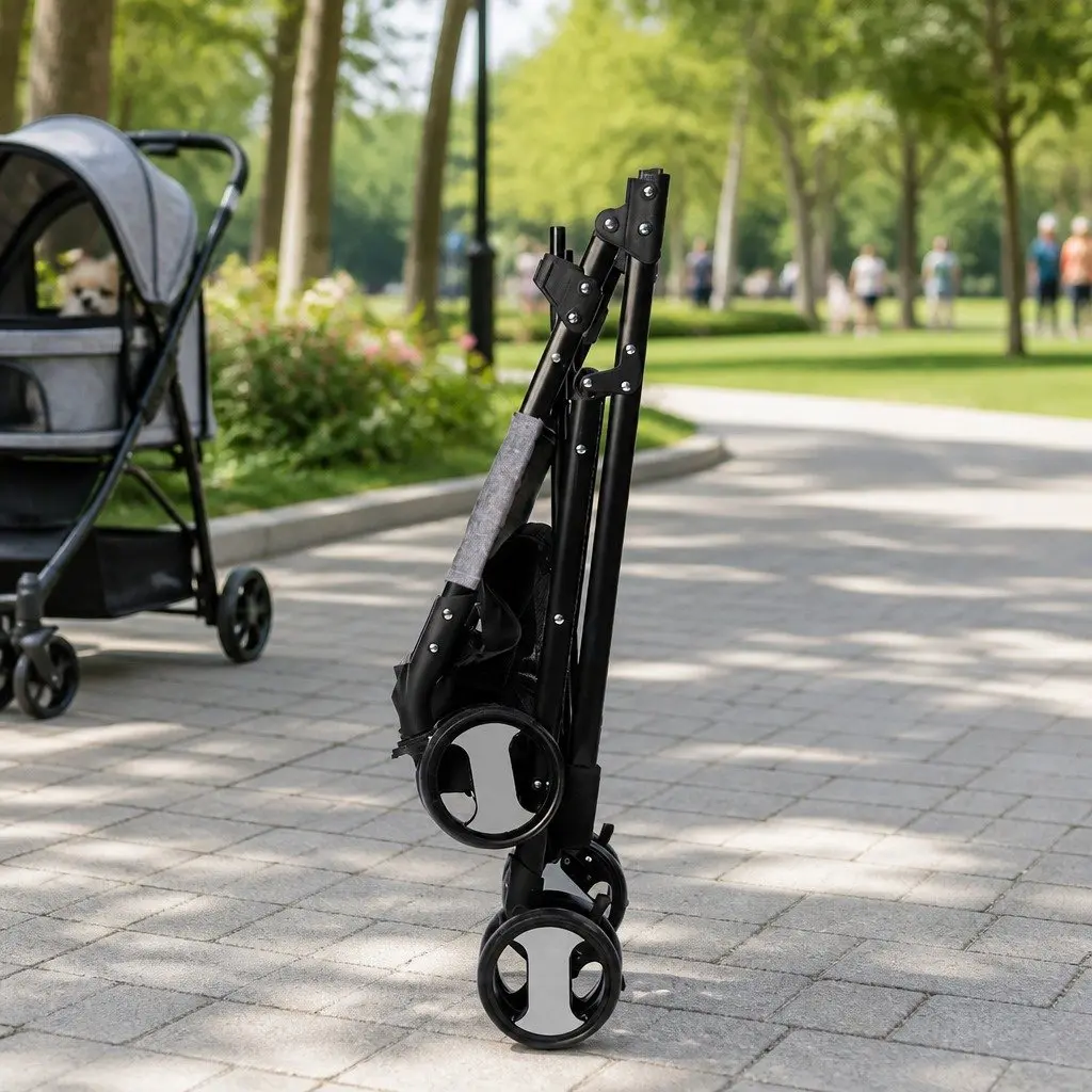 Pet Stroller Large Dog Cat Travel Carrier Foldable Grey 77cm x 51cm x 102cm