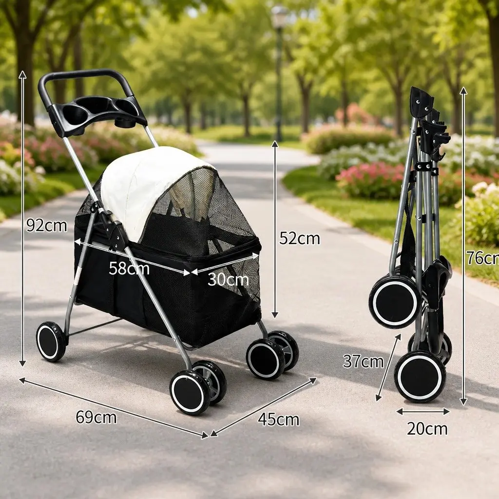 Pet Stroller Dog Cat Carrier Foldable Portable Travel Jogger Pushchair Black