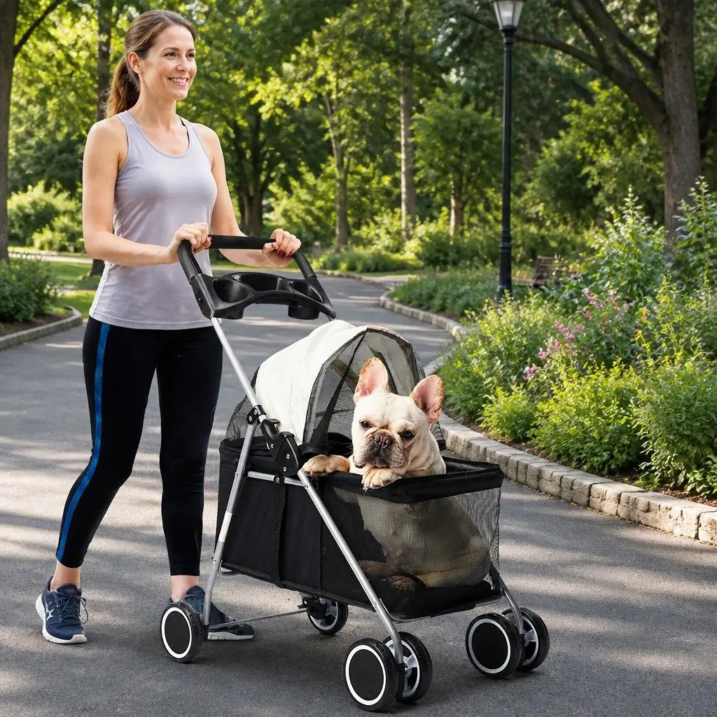 Pet Stroller Dog Cat Carrier Foldable Portable Travel Jogger Pushchair Black