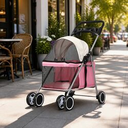 Pet Stroller Dog Cat Carrier Foldable Portable Breathable Canopy Shock Absorbers