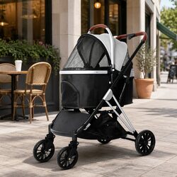 Pet Stroller 4 Wheels Dog Cat Pram Carrier Foldable Breathable Mesh Window