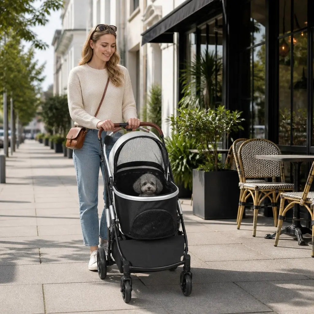 Pet Stroller 3 in 1 Carrier Foldable Grey Black