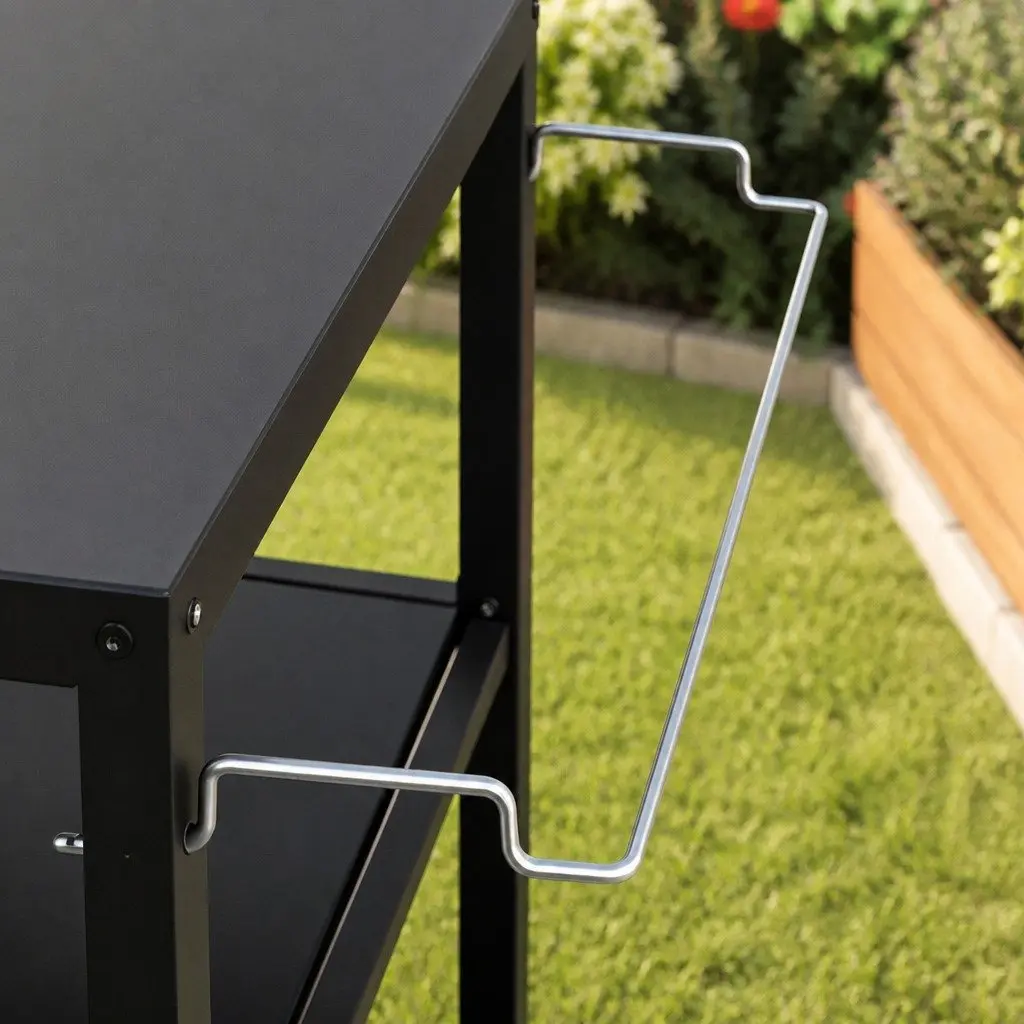 Outdoor Kitchen Cart BBQ Grill Serving Trolley 3 Tier Black