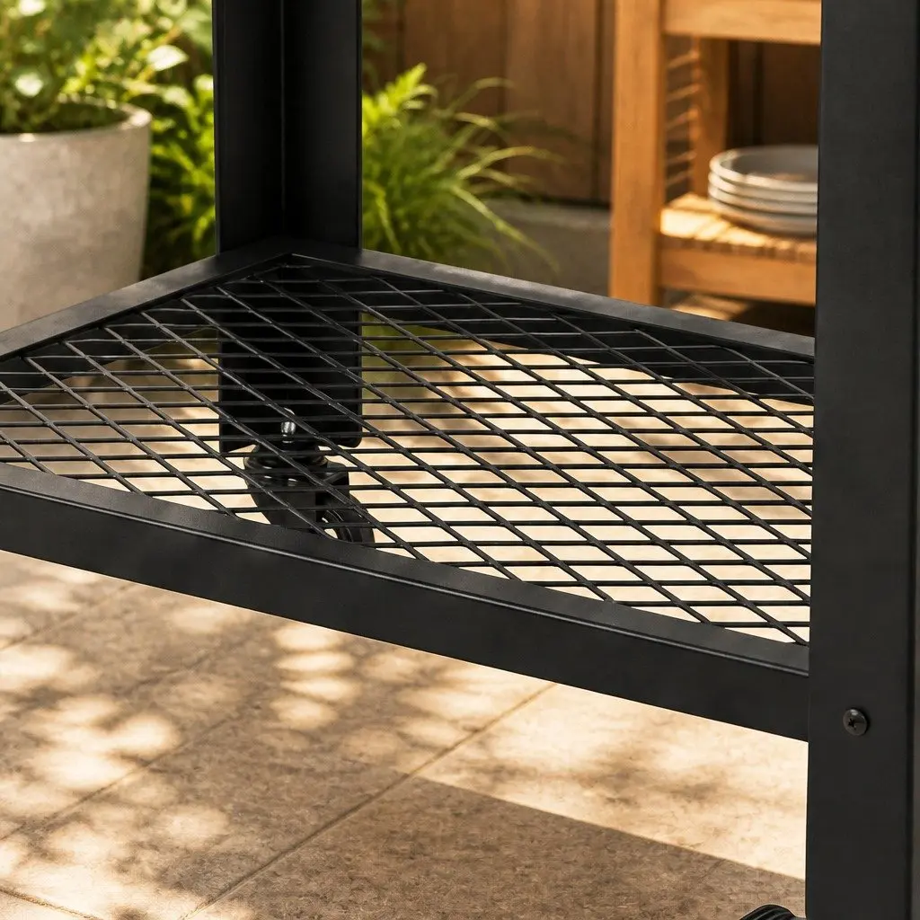 Outdoor Kitchen Cart BBQ Grill Trolley Stainless Steel Prep Table Black