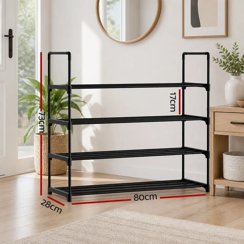 Shoe Rack 4-Tier Storage Organiser Black Metal Frame