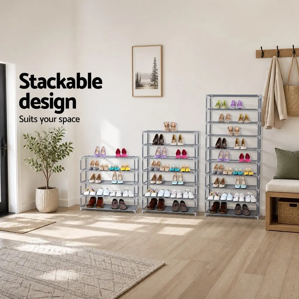 10-Tier Shoe Rack Storage Organizer Silver Metal Frame
