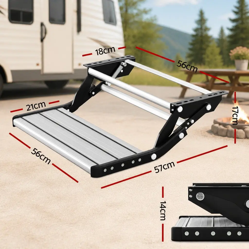 Folding Caravan Step Manual Entry Stair Non-Slip Aluminium 200kg Capacity Silver or Black