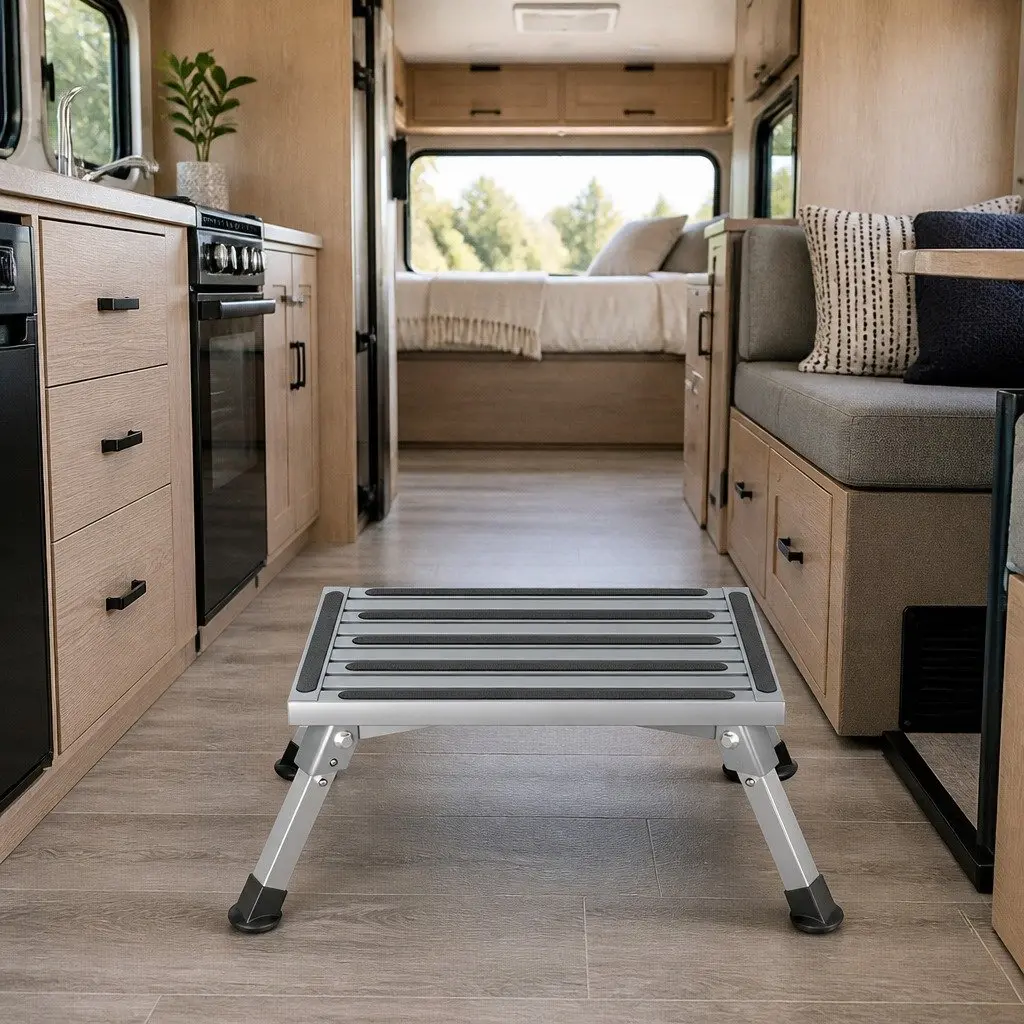 Folding Caravan Step Stool Lightweight Portable Camp Ladder for RV Trailer Truck