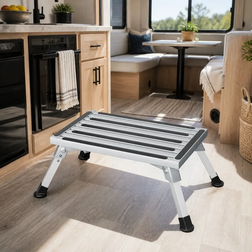 Folding Caravan Step Stool Lightweight Portable Camp Ladder for RV Trailer Truck