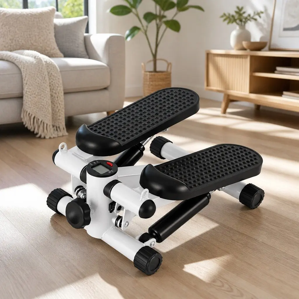 Mini Stepper Compact Home Workout with Resistance Rope Black