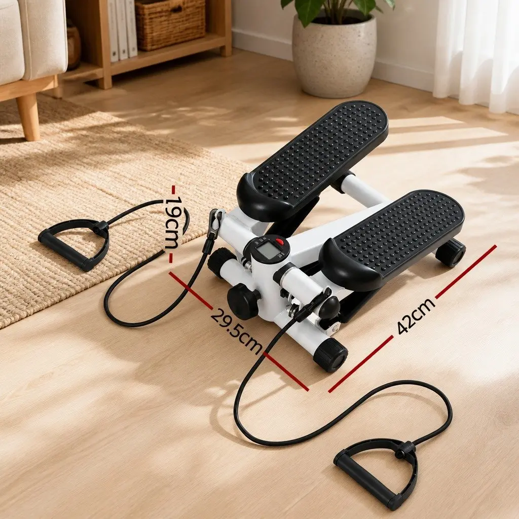 Mini Stepper Compact Home Workout with Resistance Rope Black