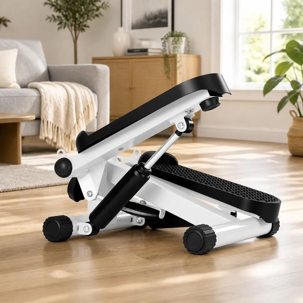 Mini Stepper Compact Home Workout with Resistance Rope Black