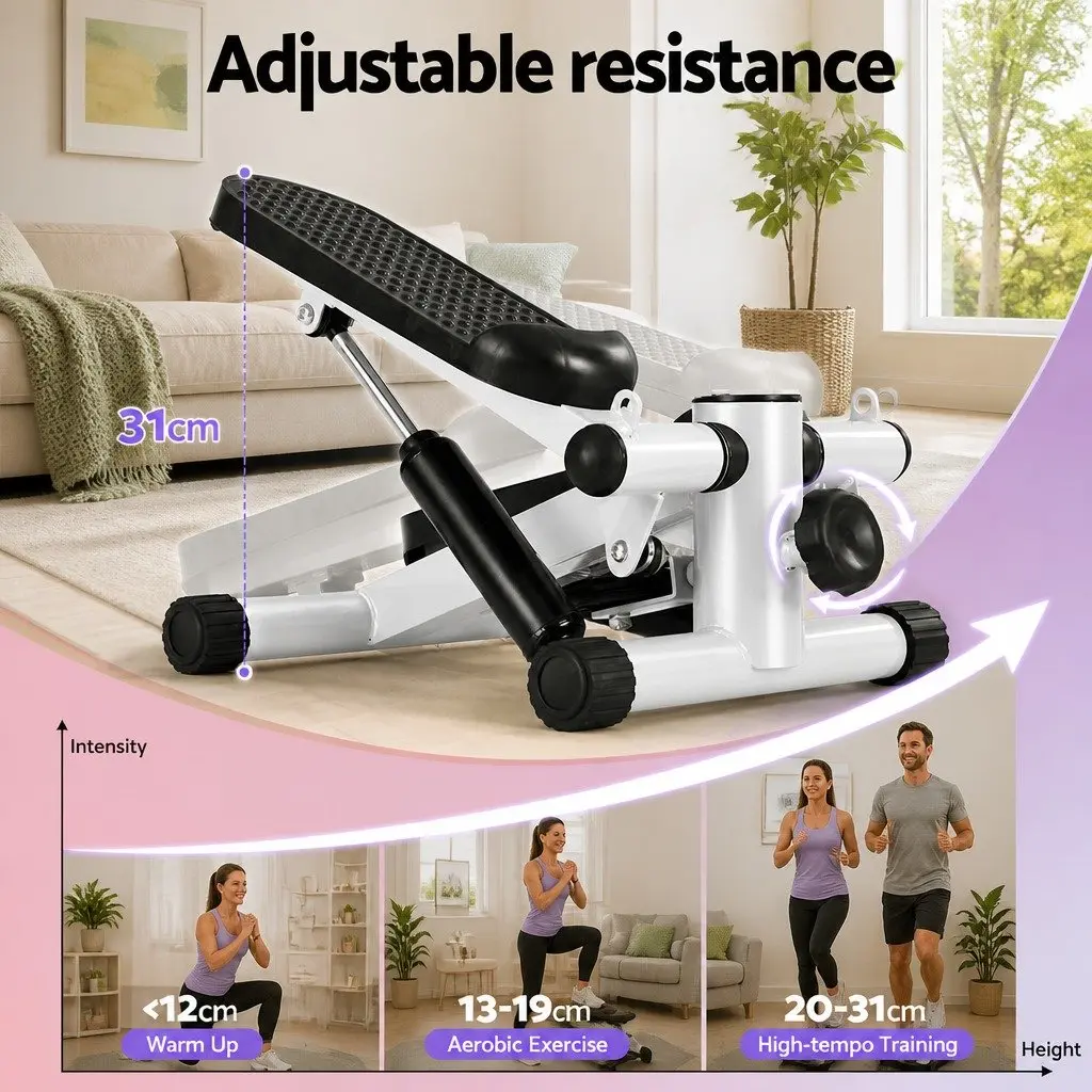 Mini Stepper Compact Home Workout with Resistance Rope Black
