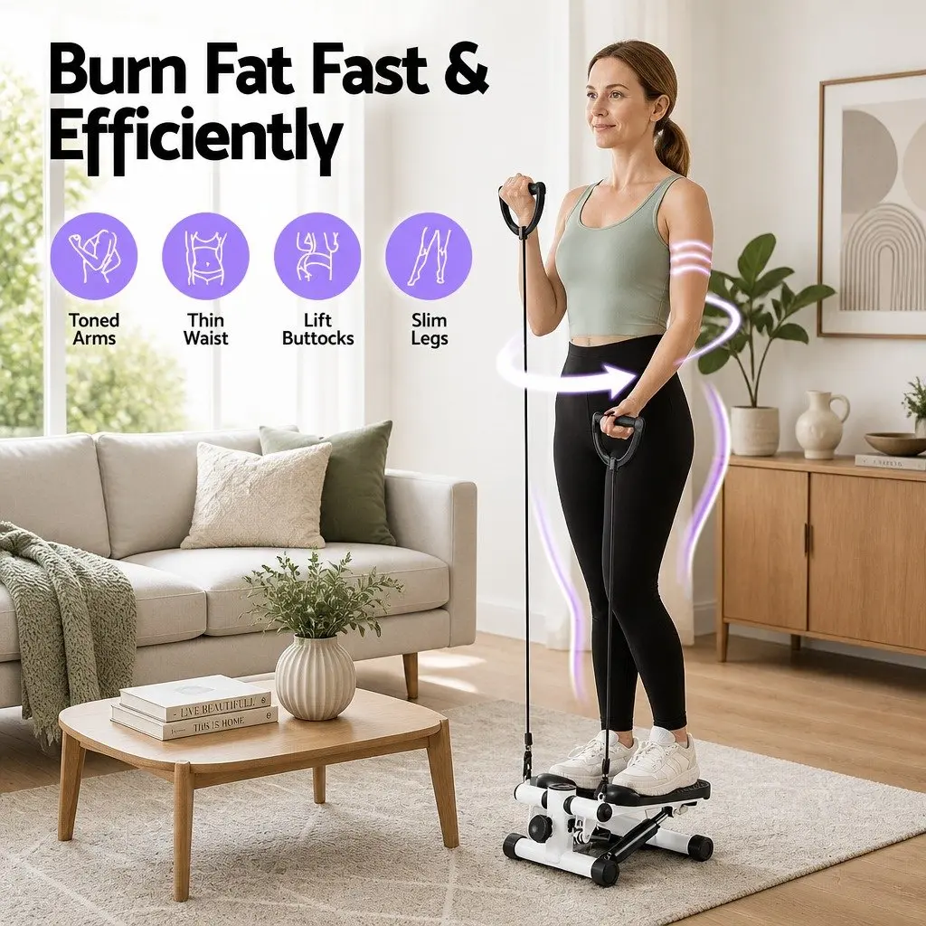 Mini Stepper Compact Home Workout with Resistance Rope Black