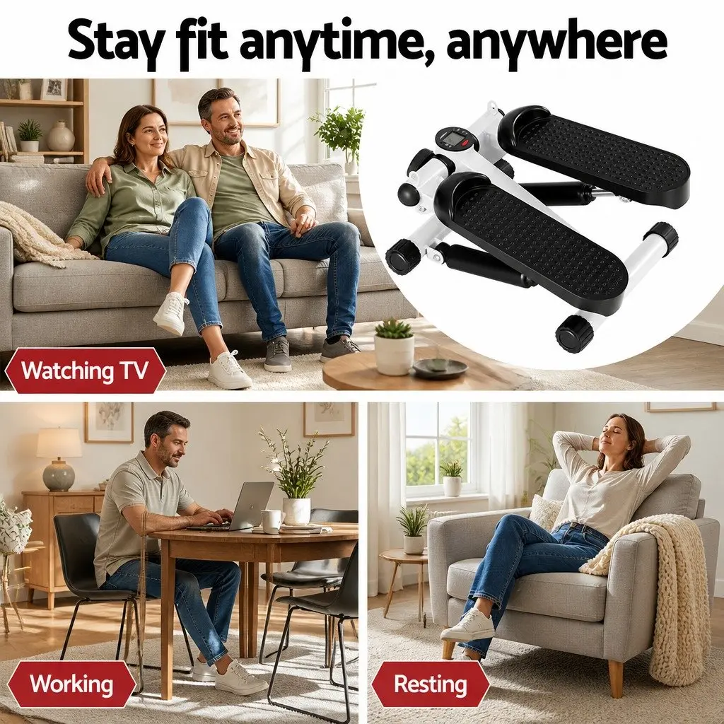Mini Stepper Compact Home Workout with Resistance Rope Black