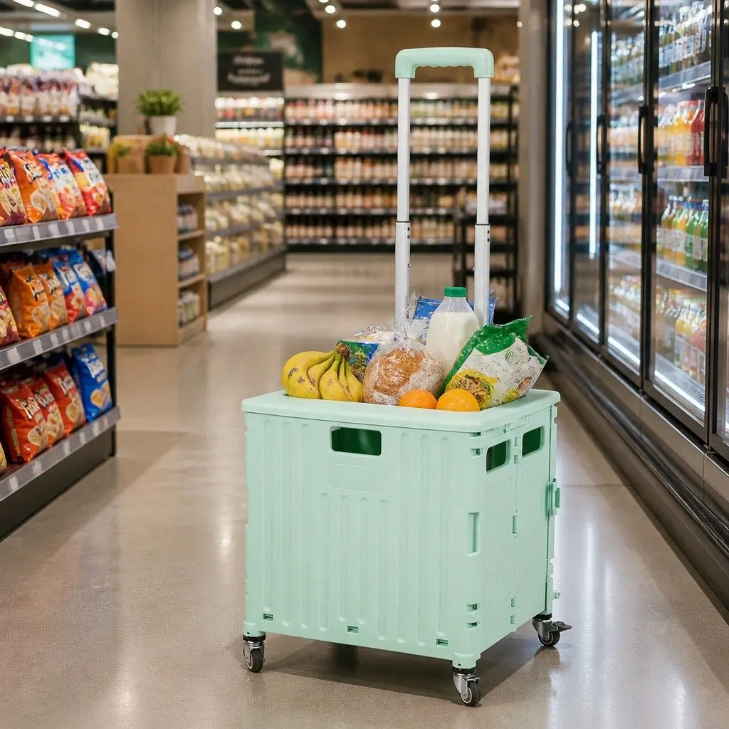 Collapsible Shopping Trolley Cart in Green