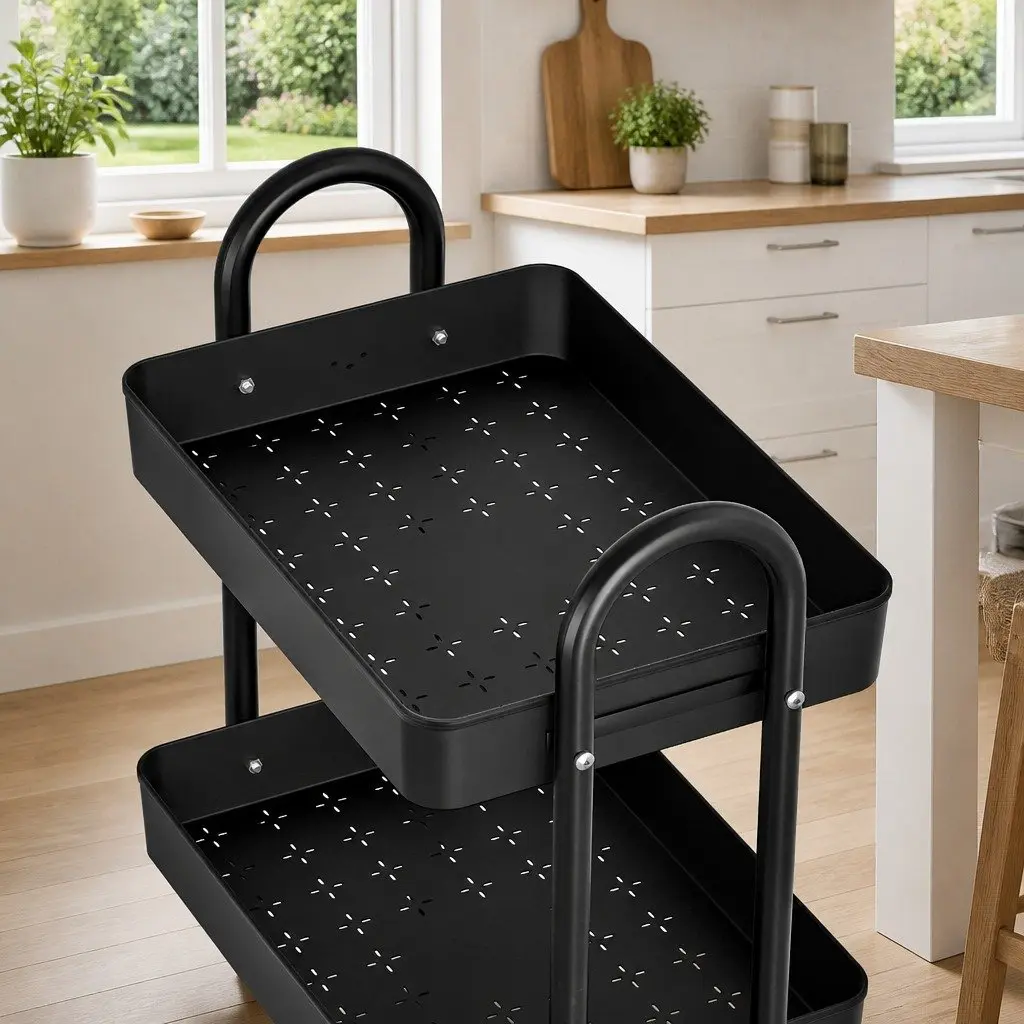 Storage Trolley Kitchen Cart 3 Tier Organiser Black