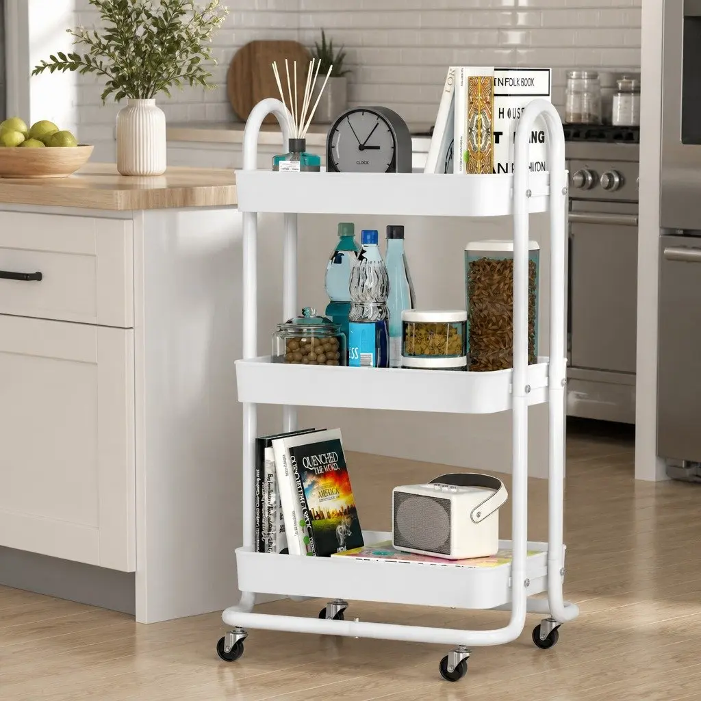 Storage Trolley Kitchen Cart 3 Tier Organiser Yellow