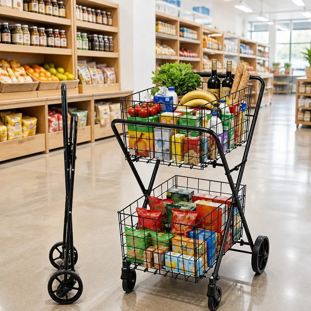 Foldable Shopping Trolley Cart in Black