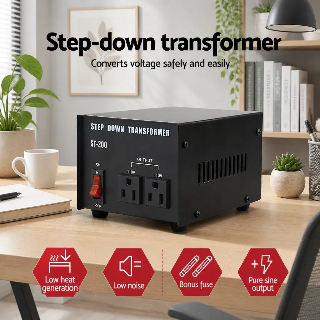Step Down Transformer 200W 240V to 110V AC Voltage Converter Portable